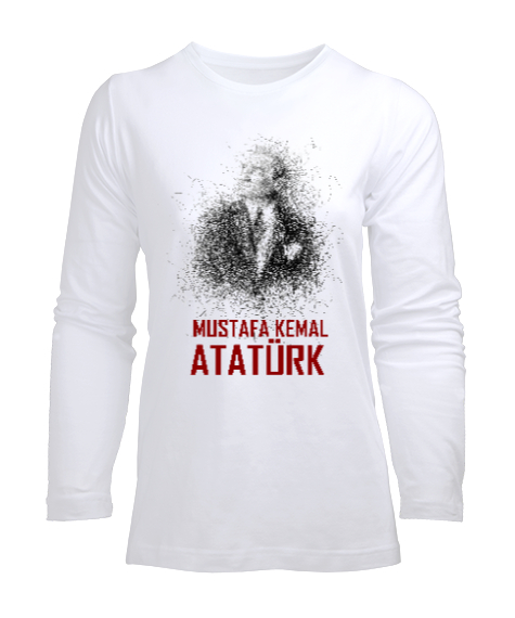 Tisho - Mustafa Kemal Atatürk Çizgisel V2 Beyaz Kadın Uzun Kol Tişört