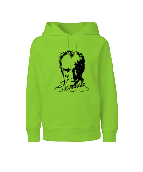 Tisho - Mustafa Kemal Atatürk Fıstık Yeşili Çocuk Unisex Hoodie Kapüşonlu