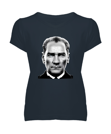 Tisho - Mustafa Kemal Atatürk Füme Kadın V Yaka Tişört