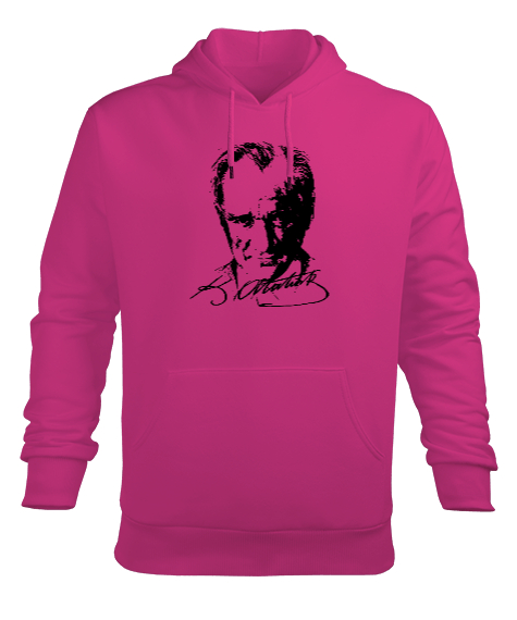 Tisho - Mustafa Kemal Atatürk Fuşya Erkek Kapüşonlu Hoodie Sweatshirt