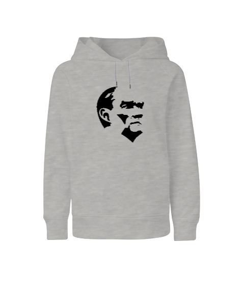 Tisho - Mustafa Kemal Atatürk Gri Çocuk Unisex Hoodie Kapüşonlu