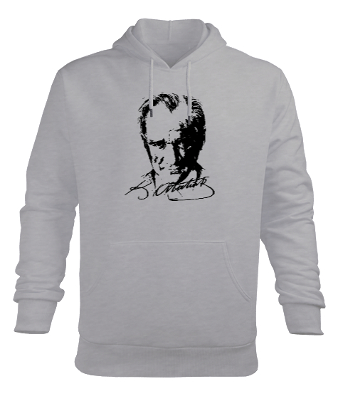 Tisho - Mustafa Kemal Atatürk Gri Erkek Kapüşonlu Hoodie Sweatshirt