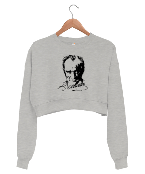 Tisho - Mustafa Kemal Atatürk Gri Kadın Crop Sweatshirt