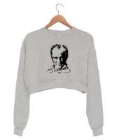 Mustafa Kemal Atatürk Gri Kadın Crop Sweatshirt - Tisho
