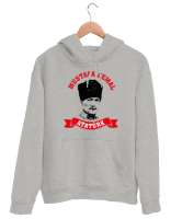 Mustafa Kemal Atatürk Gri Unisex Kapşonlu Sweatshirt - Tisho