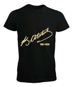 Mustafa Kemal Atatürk İmza Baskılı Siyah Erkek Tişört - Tisho