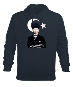 Mustafa Kemal Atatürk imzalı Baskılı Füme Erkek Kapüşonlu Hoodie Sweatshirt - Tisho