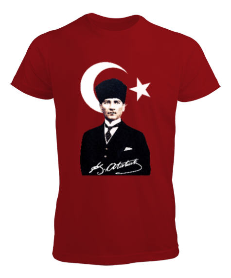 Tisho - Mustafa Kemal Atatürk imzalı Baskılı Kırmızı Erkek Tişört