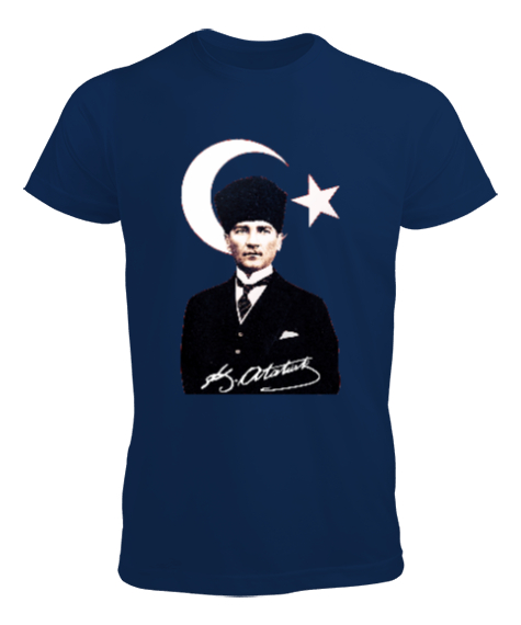 Tisho - Mustafa Kemal Atatürk imzalı Baskılı Lacivert Erkek Tişört
