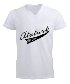 MUSTAFA KEMAL ATATÜRK İMZALI Erkek Kısa Kol V Yaka Tişört - Tisho