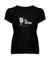 Mustafa Kemal Atatürk İmzalı The Father Yazılı Siyah Kadın V Yaka Tişört - Tisho