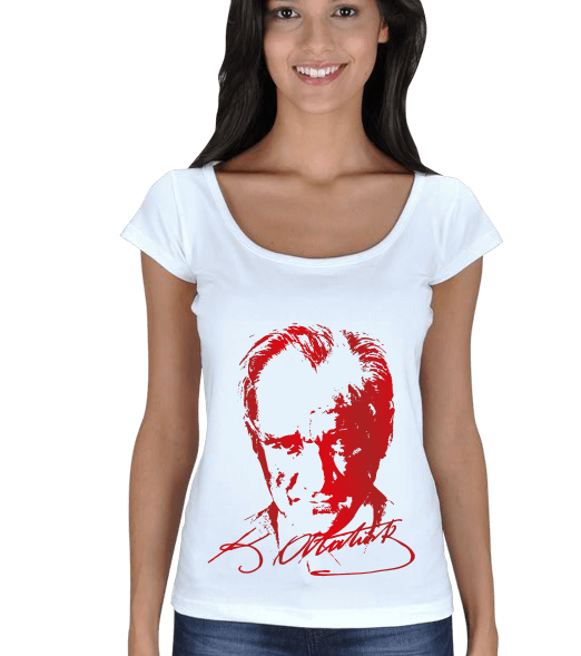 Tisho - Mustafa Kemal Atatürk Kadın Açık Yaka T-Shirt Kadın Açık Yaka