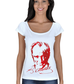 Mustafa Kemal Atatürk Kadın Açık Yaka T-Shirt Kadın Açık Yaka - Tisho