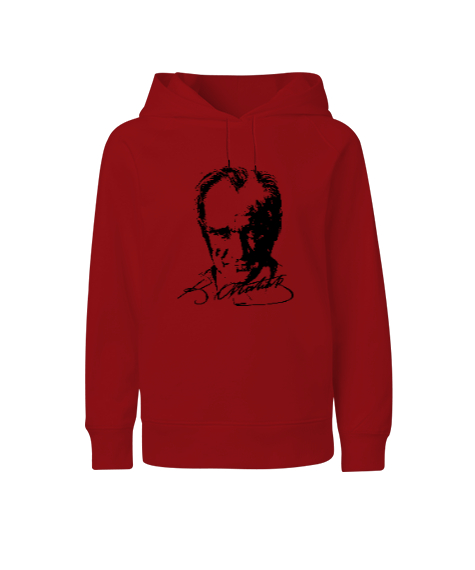 Tisho - Mustafa Kemal Atatürk Kırmızı Çocuk Unisex Hoodie Kapüşonlu