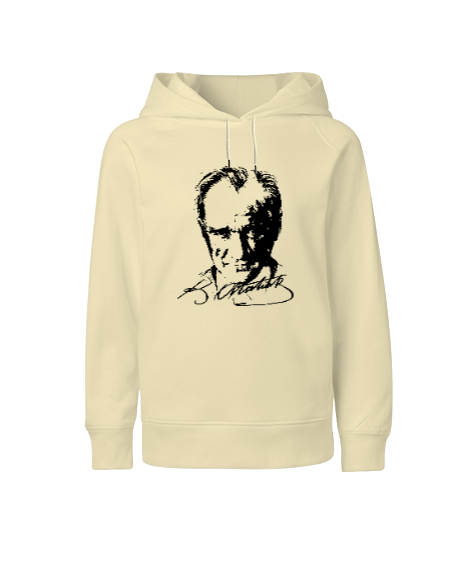 Tisho - Mustafa Kemal Atatürk Krem Çocuk Unisex Hoodie Kapüşonlu