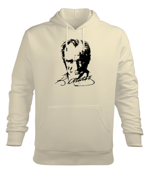 Tisho - Mustafa Kemal Atatürk Krem Erkek Kapüşonlu Hoodie Sweatshirt