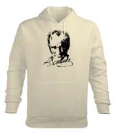 Mustafa Kemal Atatürk Krem Erkek Kapüşonlu Hoodie Sweatshirt - Tisho