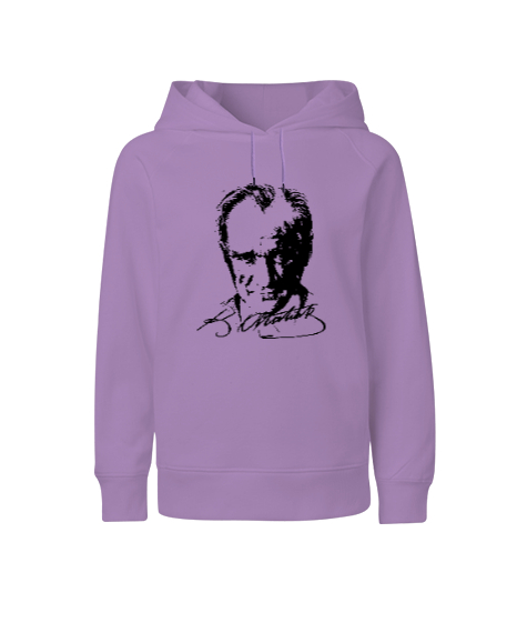 Tisho - Mustafa Kemal Atatürk Lila Çocuk Unisex Hoodie Kapüşonlu