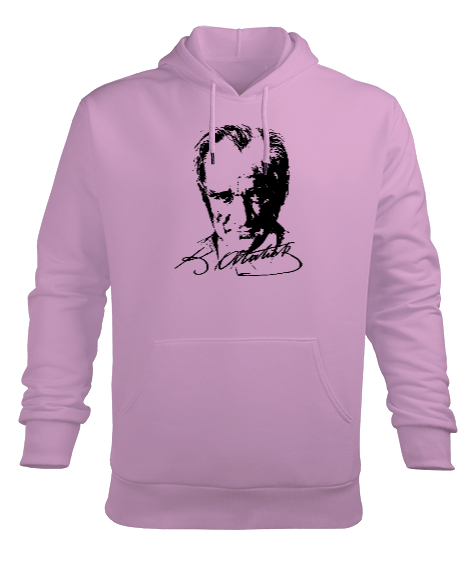 Tisho - Mustafa Kemal Atatürk Pembe Erkek Kapüşonlu Hoodie Sweatshirt