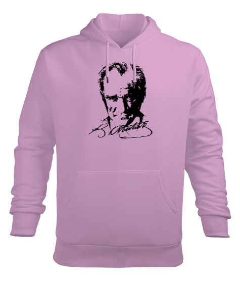 Tisho - Mustafa Kemal Atatürk Pembe Erkek Kapüşonlu Hoodie Sweatshirt