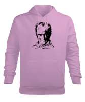 Mustafa Kemal Atatürk Pembe Erkek Kapüşonlu Hoodie Sweatshirt - Tisho