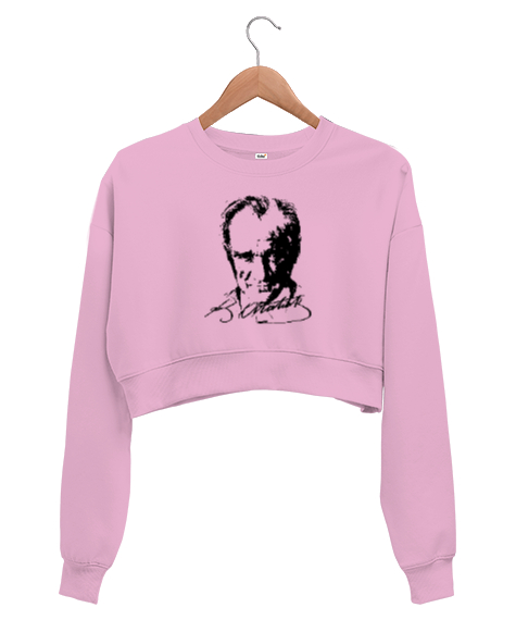 Tisho - Mustafa Kemal Atatürk Pembe Kadın Crop Sweatshirt