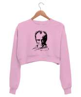 Mustafa Kemal Atatürk Pembe Kadın Crop Sweatshirt - Tisho