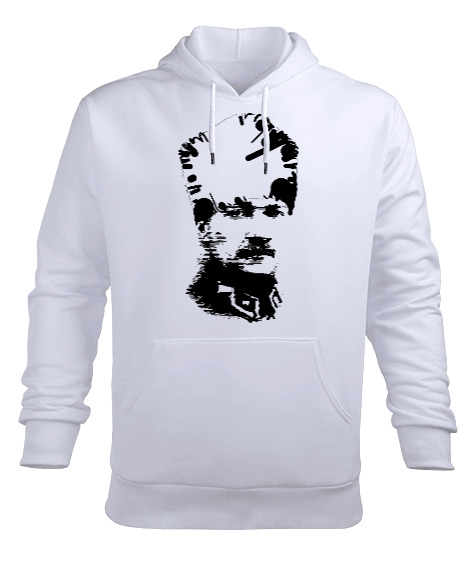 Tisho - Mustafa Kemal Atatürk Portre Baskılı Beyaz Erkek Kapüşonlu Hoodie Sweatshirt