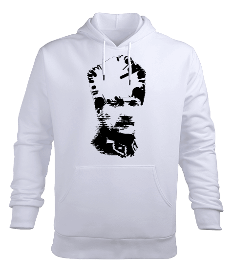 Mustafa Kemal Atatürk Portre Baskılı Beyaz Erkek Kapüşonlu Hoodie Sweatshirt - Tisho