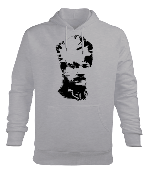 Tisho - Mustafa Kemal Atatürk Portre Baskılı Gri Erkek Kapüşonlu Hoodie Sweatshirt
