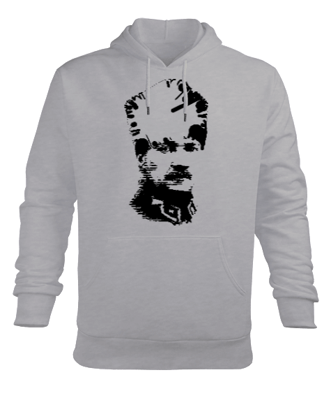 Mustafa Kemal Atatürk Portre Baskılı Gri Erkek Kapüşonlu Hoodie Sweatshirt - Tisho