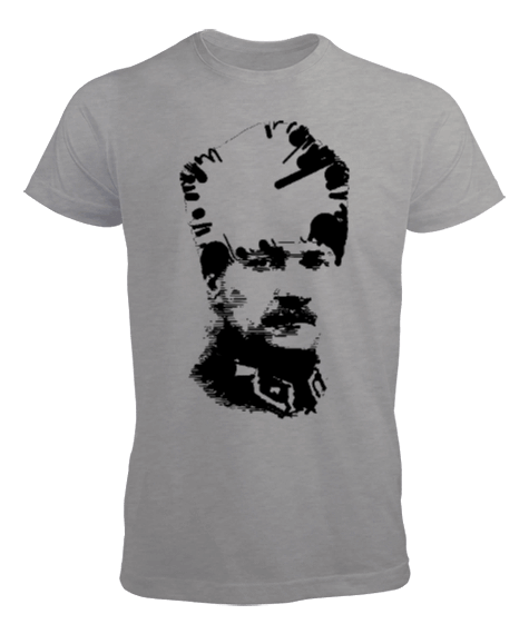 Mustafa Kemal Atatürk Portre Baskılı Gri Erkek Tişört - Tisho