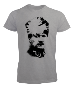 Tisho - Mustafa Kemal Atatürk Portre Baskılı Gri Erkek Tişört