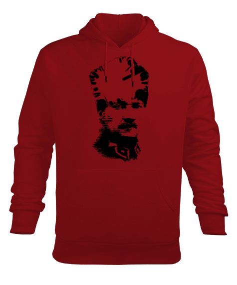 Tisho - Mustafa Kemal Atatürk Portre Baskılı Kırmızı Erkek Kapüşonlu Hoodie Sweatshirt