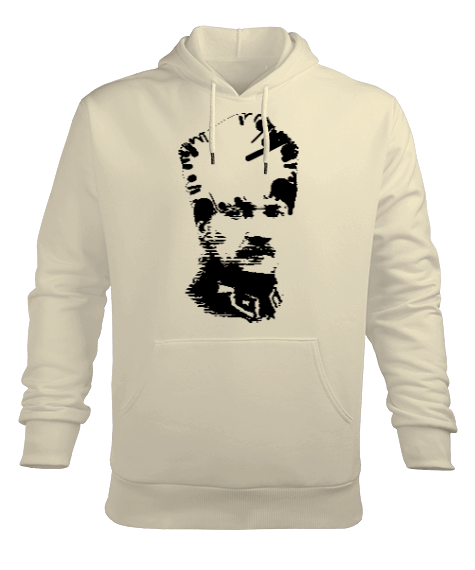 Mustafa Kemal Atatürk Portre Baskılı Krem Erkek Kapüşonlu Hoodie Sweatshirt - Tisho