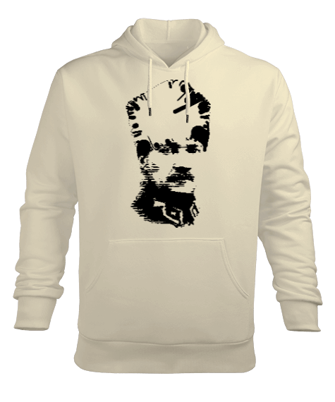 Tisho - Mustafa Kemal Atatürk Portre Baskılı Krem Erkek Kapüşonlu Hoodie Sweatshirt