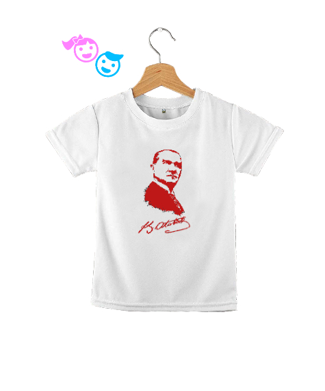 Tisho - Mustafa Kemal Atatürk Resmi Ve İmzası Beyaz Çocuk Unisex