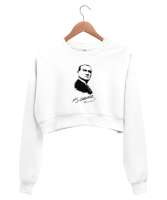 Mustafa Kemal Atatürk Resmi Ve İmzası Beyaz Kadın Crop Sweatshirt - Tisho