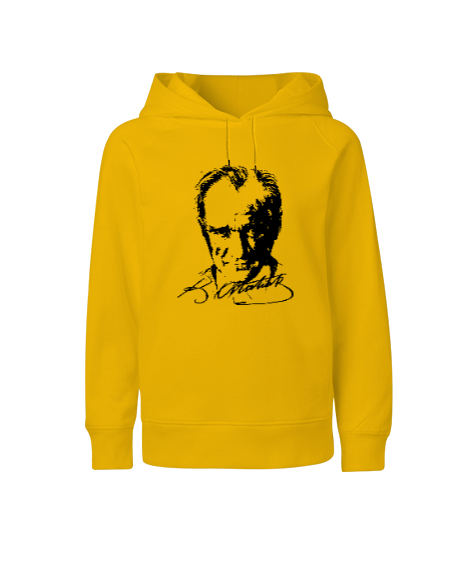 Tisho - Mustafa Kemal Atatürk Sarı Çocuk Unisex Hoodie Kapüşonlu