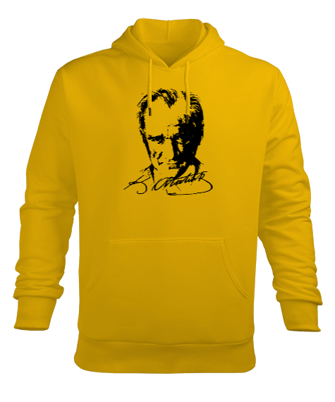 Tisho - Mustafa Kemal Atatürk Sarı Erkek Kapüşonlu Hoodie Sweatshirt