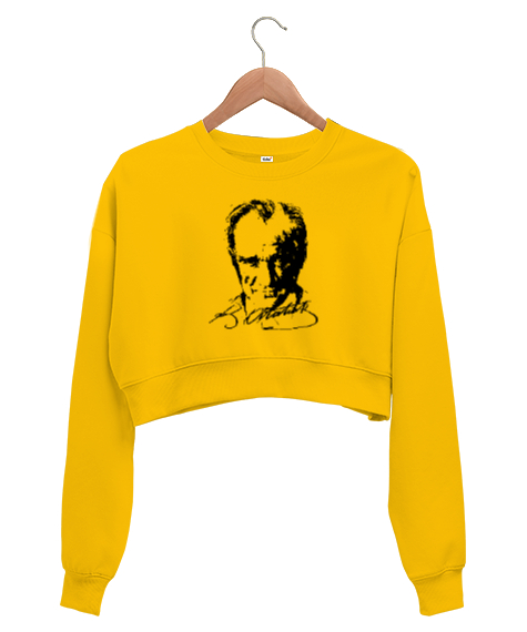 Tisho - Mustafa Kemal Atatürk Sarı Kadın Crop Sweatshirt