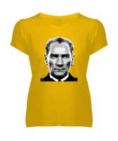 Mustafa Kemal Atatürk Sarı Kadın V Yaka Tişört - Tisho
