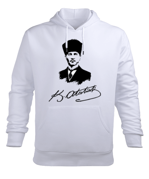 Tisho - Mustafa Kemal Atatürk Sweatshirt Erkek Beyaz Erkek Kapüşonlu Hoodie Sweatshirt