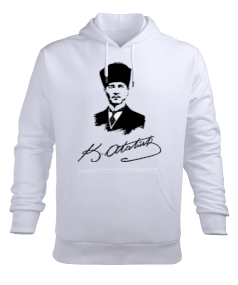 Mustafa Kemal Atatürk Sweatshirt Erkek Beyaz Erkek Kapüşonlu Hoodie Sweatshirt - Tisho