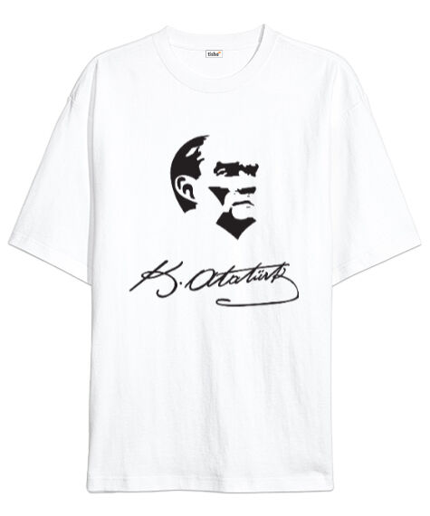 Tisho - Mustafa Kemal Atatürk Tasarımlı Beyaz Oversize Unisex Tişört