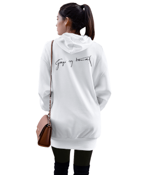Mustafa Kemal Atatürk Tasarımlı Kadın Uzun Hoodie Kapüşonlu Sweatshirt - Thumbnail