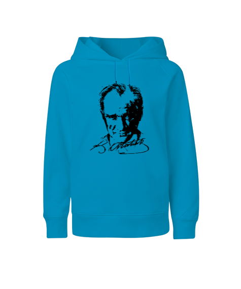 Tisho - Mustafa Kemal Atatürk Turkuaz Çocuk Unisex Hoodie Kapüşonlu