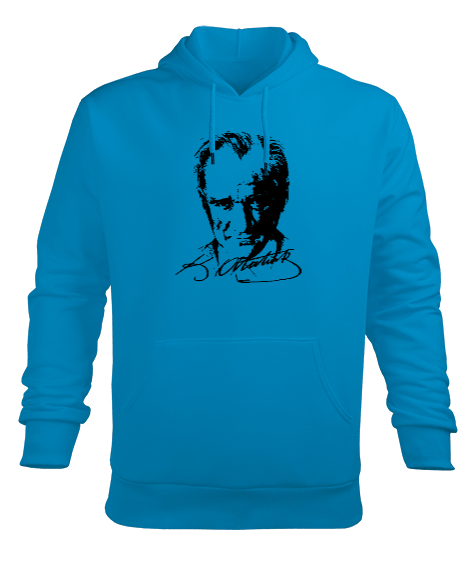 Tisho - Mustafa Kemal Atatürk Turkuaz Erkek Kapüşonlu Hoodie Sweatshirt