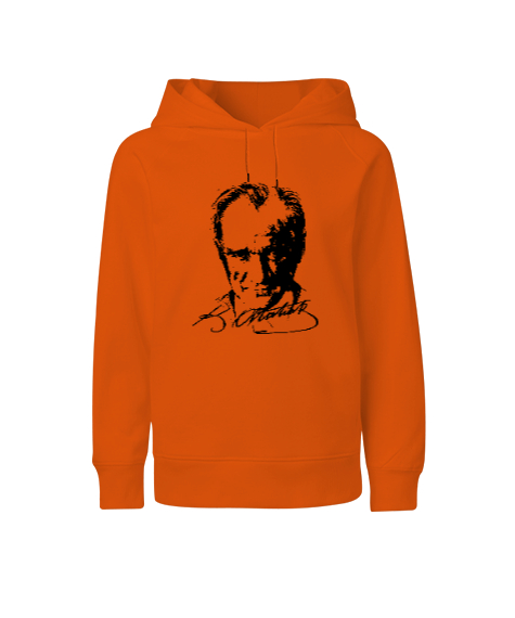 Tisho - Mustafa Kemal Atatürk Turuncu Çocuk Unisex Hoodie Kapüşonlu