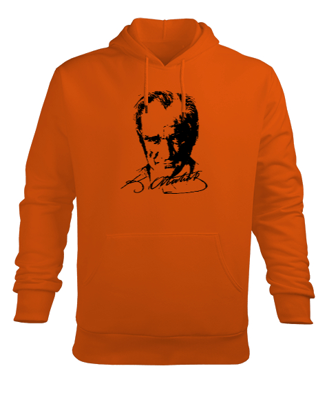 Tisho - Mustafa Kemal Atatürk Turuncu Erkek Kapüşonlu Hoodie Sweatshirt